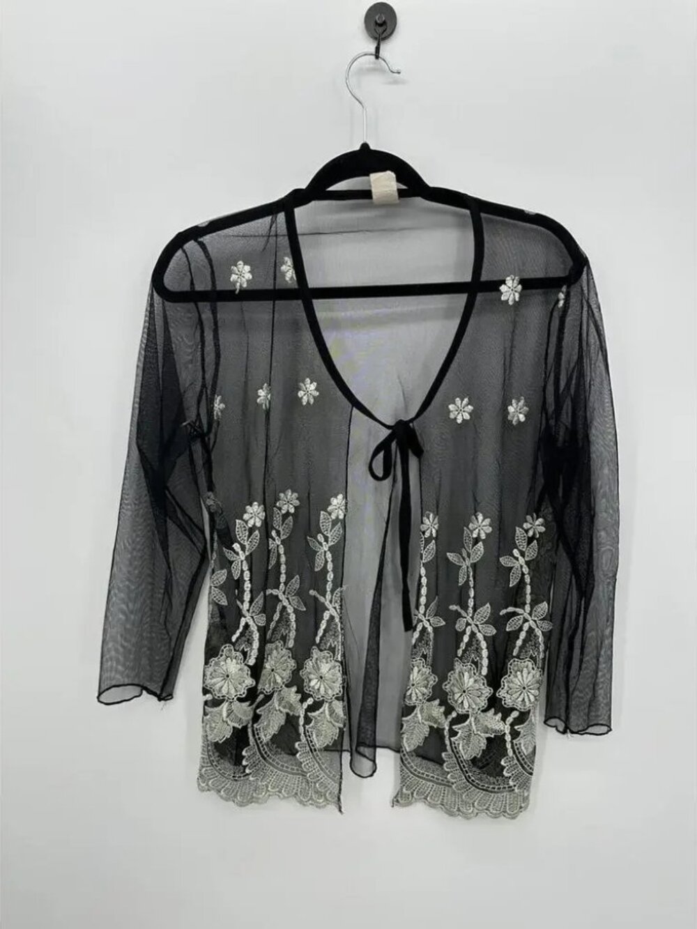 Luna Sheer Cardigan Womens Size M‎ Black Floral Boho Dark Fairy Whimsigoth